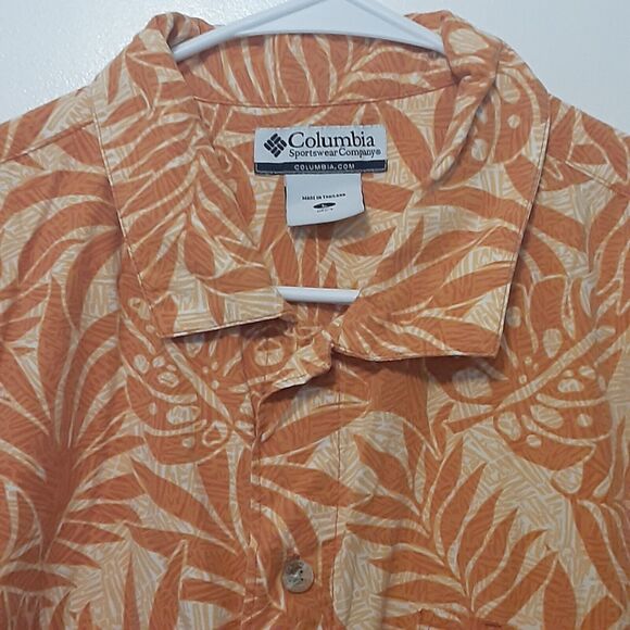 Columbia Shirt Mens Large Floral Hawaiian Orange Button Up Short Sleeves - Picture 3 of 7